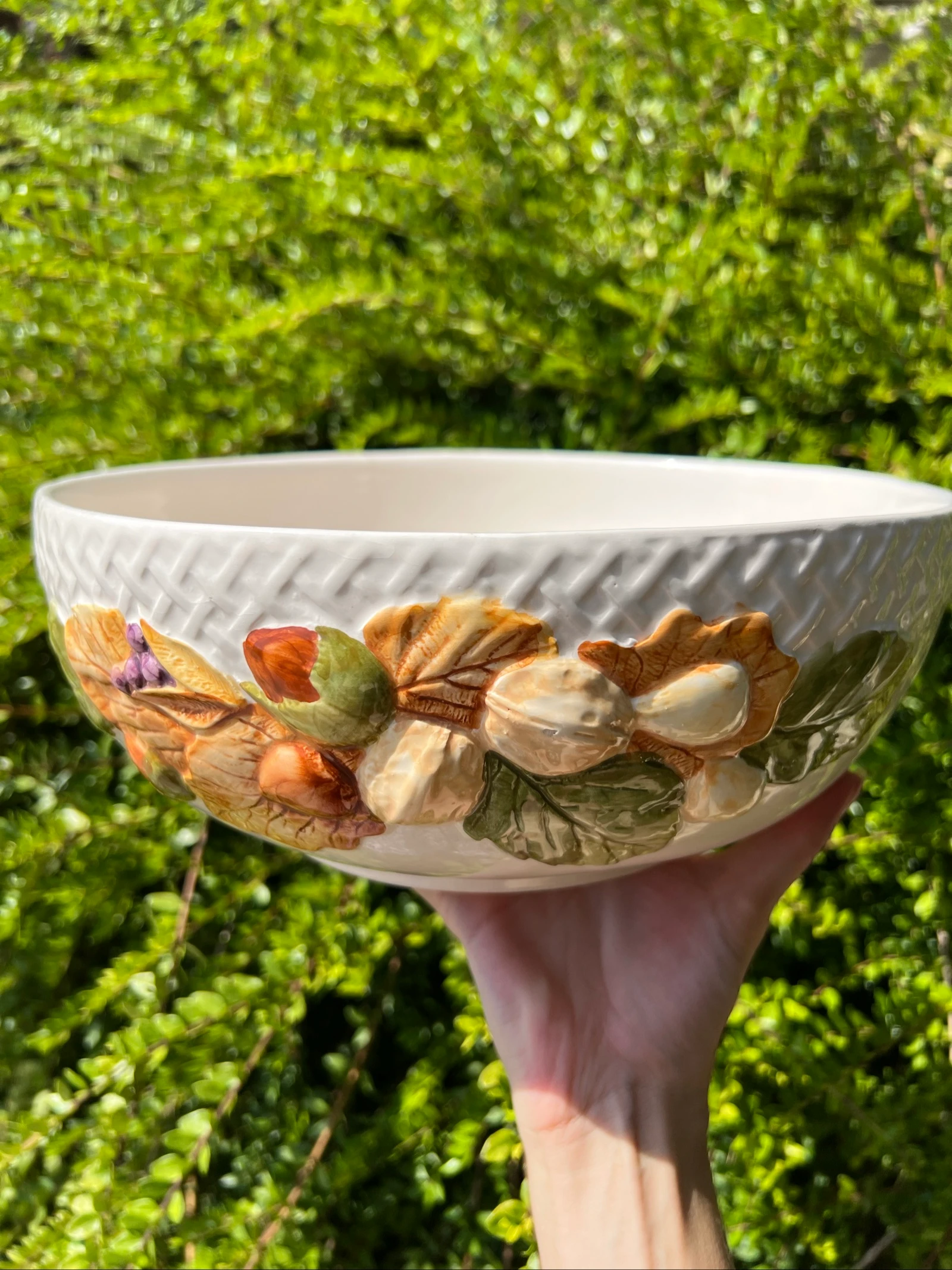 🍂 Vintage keramische slakom herfst 🍂 noten walnoten bladeren rustieke decoratie 28,5 cm – photo 2